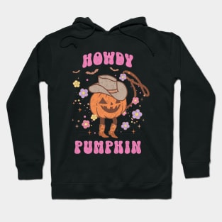 Western Halloween Howdy Pumpkin Pink Jack O Lantern Retro Cowboy Dark Hoodie